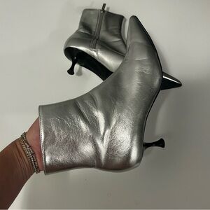 Metallic Silver Kitten Heel Booties